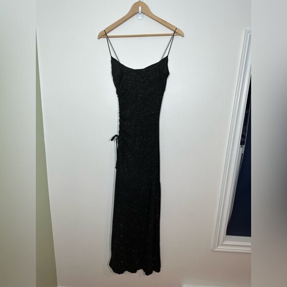 VINTAGE City Triangles Black Sparkle Slip Dress Size Medium - Picture 8 of 8